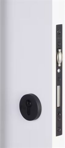 Round European Mortise Deadbolt with Integrated Roller Latch in Flat Black#finish option_Flat Black