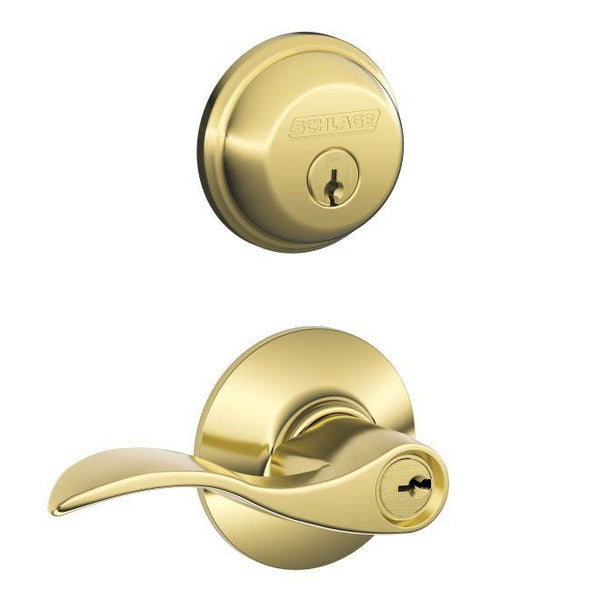 Schlage Accent Keyed Entry Lever and Deadbolt Combo Pack in Bright Brass finish