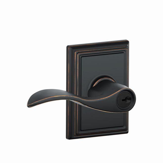 Schlage Accent Lever With Addison Rosette Keyed Entry Lock in Aged Bronze finish