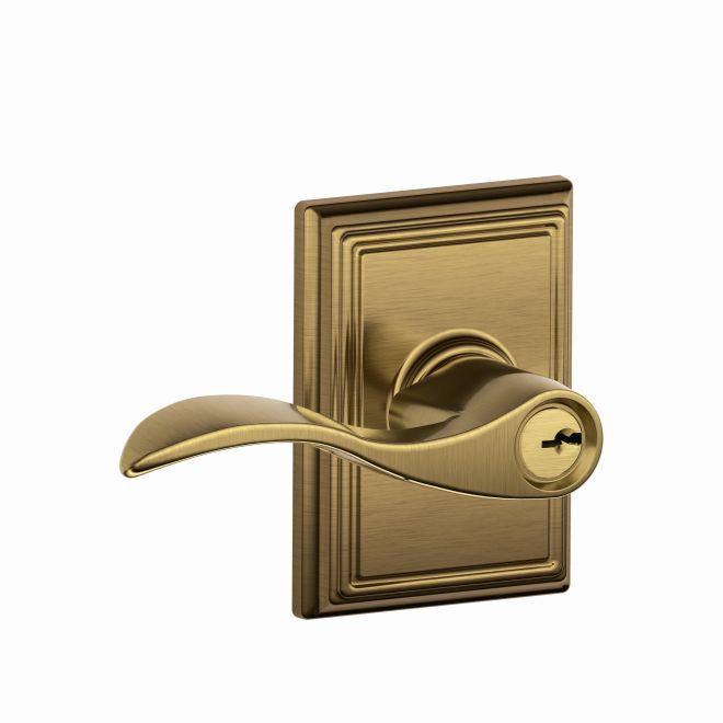 Schlage Accent Lever With Addison Rosette Keyed Entry Lock in Antique Brass finish