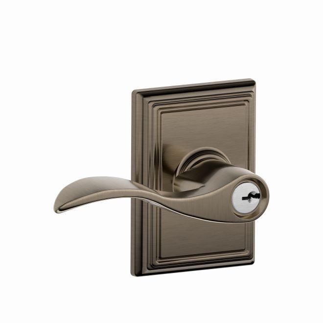 Schlage Accent Lever With Addison Rosette Keyed Entry Lock in Antique Pewter finish