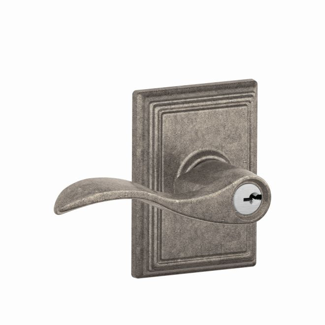 Schlage Accent Lever With Addison Rosette Keyed Entry Lock in Distressed Nickel finish