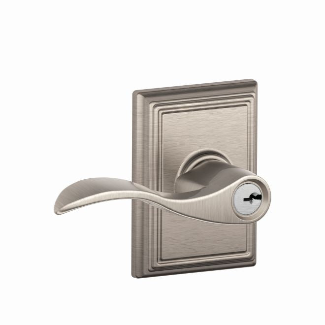 Schlage Accent Lever With Addison Rosette Keyed Entry Lock in Satin Nickel finish