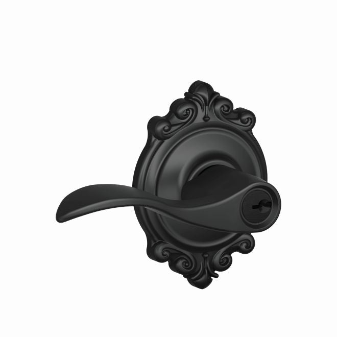 Schlage Accent Lever With Brookshire Rosette Keyed Entry Lock in Flat Black finish