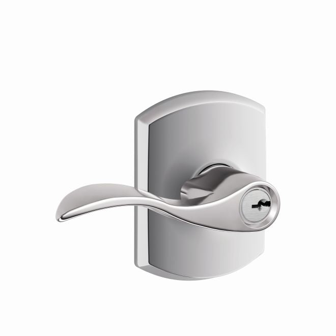 Schlage Accent Lever With Greenwich Rosette Keyed Entry Lock in Bright Chrome finish