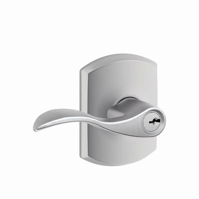 Schlage Accent Lever With Greenwich Rosette Keyed Entry Lock in Satin Chrome finish