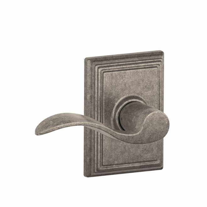 Schlage Accent Passage Lever With Addison Rosette in Distressed Nickel finish