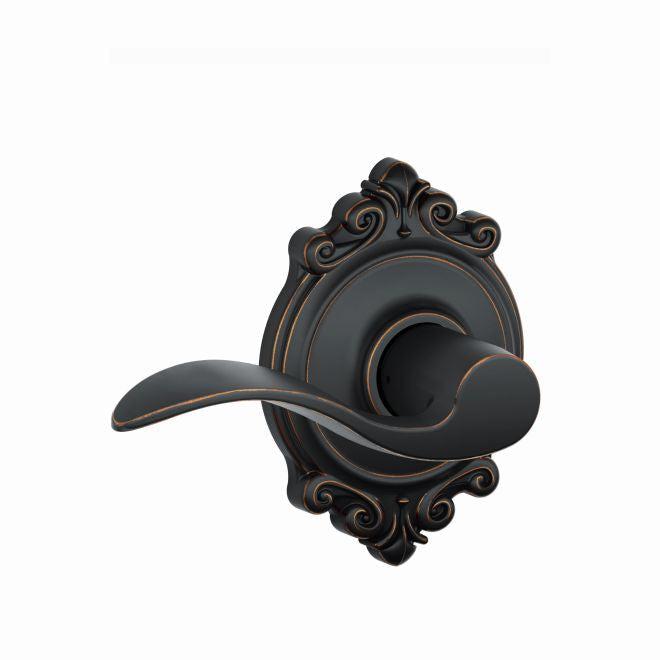 Schlage Accent Passage Lever With Brookshire Rosette in Aged Bronze finish