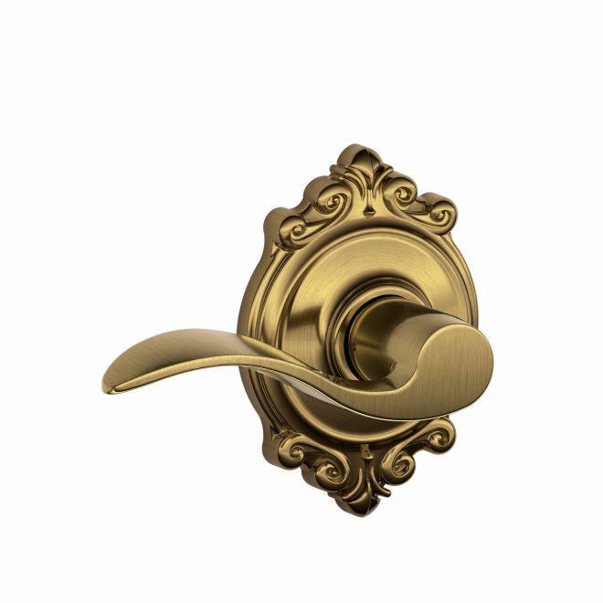 Schlage Accent Passage Lever With Brookshire Rosette in Antique Brass finish