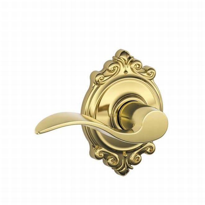 Schlage Accent Passage Lever With Brookshire Rosette in Bright Brass finish