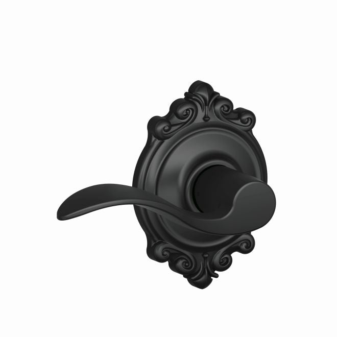 Schlage Accent Passage Lever With Brookshire Rosette in Flat Black finish