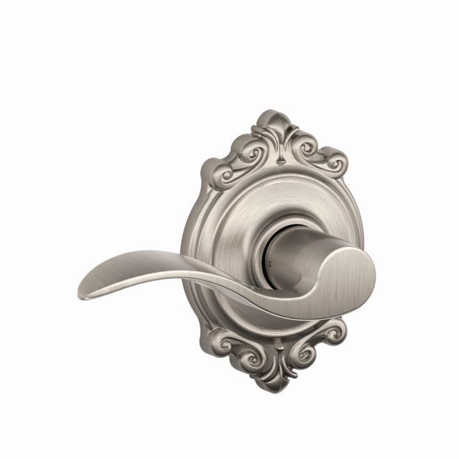 Schlage Accent Passage Lever With Brookshire Rosette in Satin Nickel finish