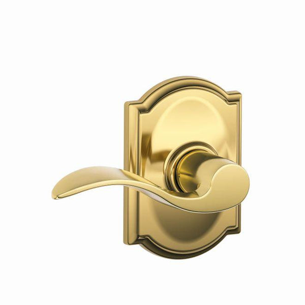 Schlage Accent Passage Lever With Camelot Rosette in Lifetime Brass finish