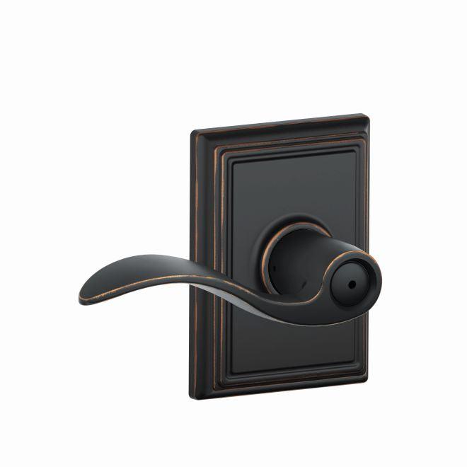 Schlage Accent Privacy Lever With Addison Rosette in Aged Bronze finish