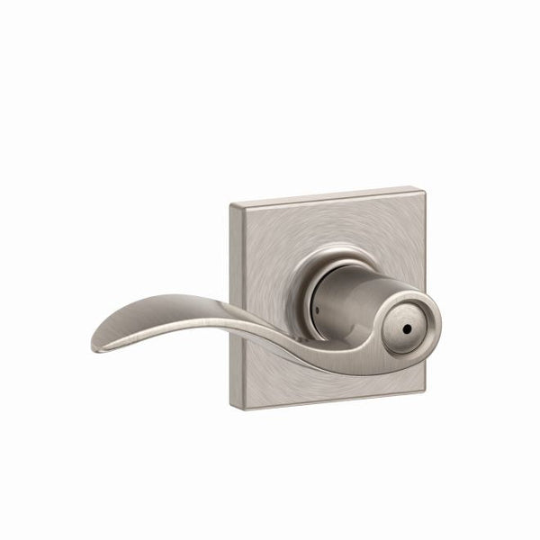 Schlage Accent Privacy Lever With Collins Rosette in Satin Nickel finish