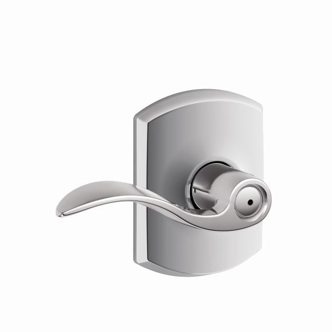 Schlage Accent Privacy Lever With Greenwich Rosette in Bright Chrome finish