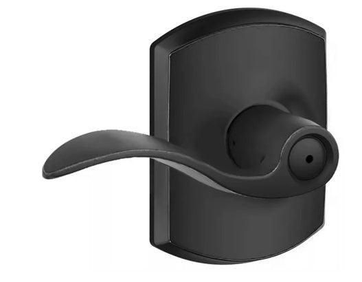 Schlage Accent Privacy Lever With Greenwich Rosette in Flat Black finish