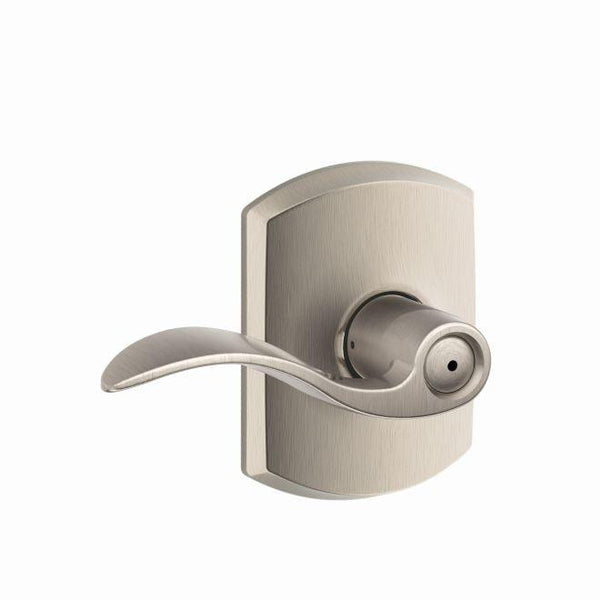 Schlage Accent Privacy Lever With Greenwich Rosette in Satin Nickel finish