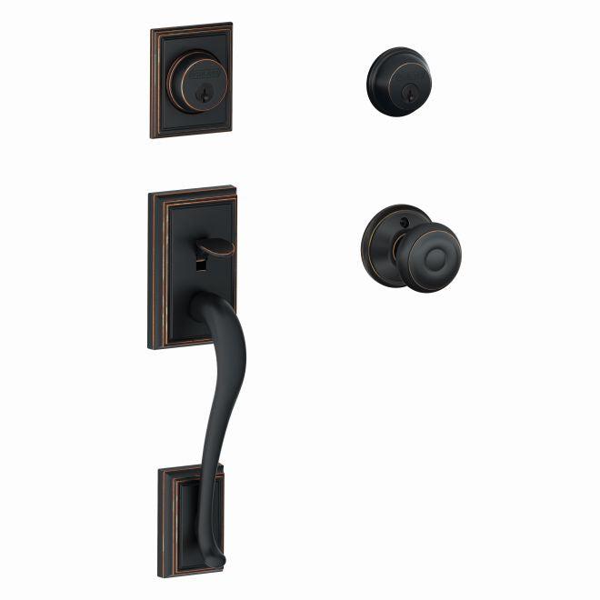 Schlage Addison Double Cylinder Handleset With Georgian Knob in Aged Bronze finish