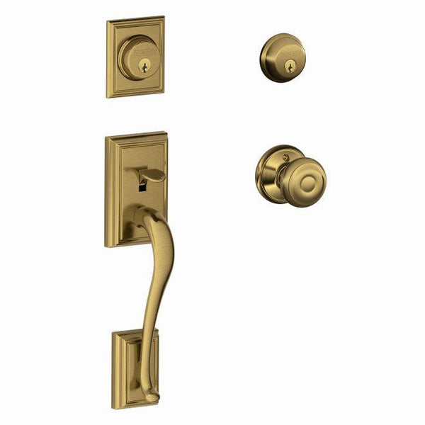 Schlage Addison Double Cylinder Handleset With Georgian Knob in Antique Brass finish