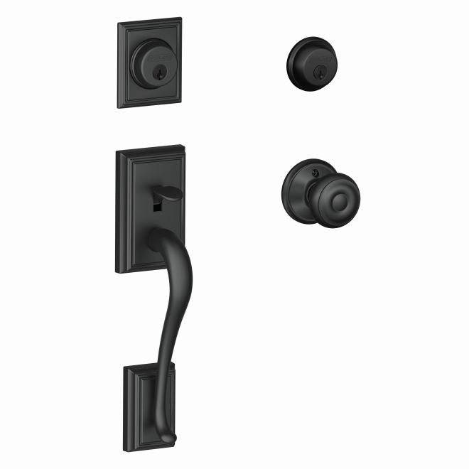 Schlage Addison Double Cylinder Handleset With Georgian Knob in Flat Black finish