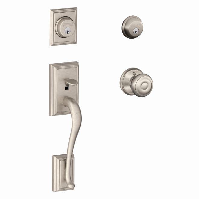 Schlage Addison Double Cylinder Handleset With Georgian Knob in Satin Nickel finish