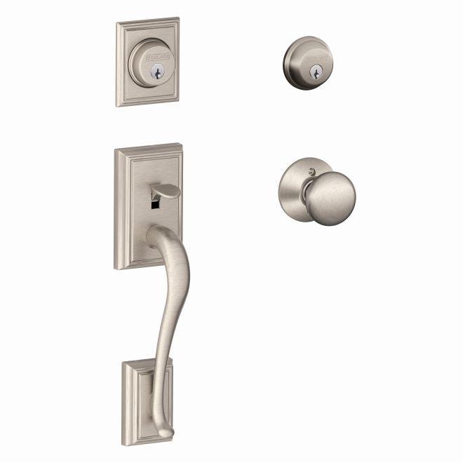 Schlage Addison Double Cylinder Handleset With Plymouth Knob in Satin Nickel finish