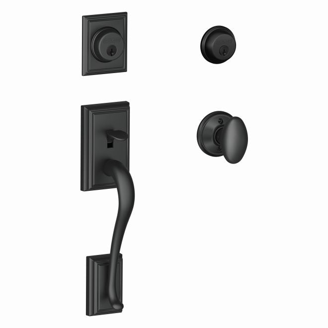 Schlage Addison Double Cylinder Handleset With Siena Knob in Flat Black finish