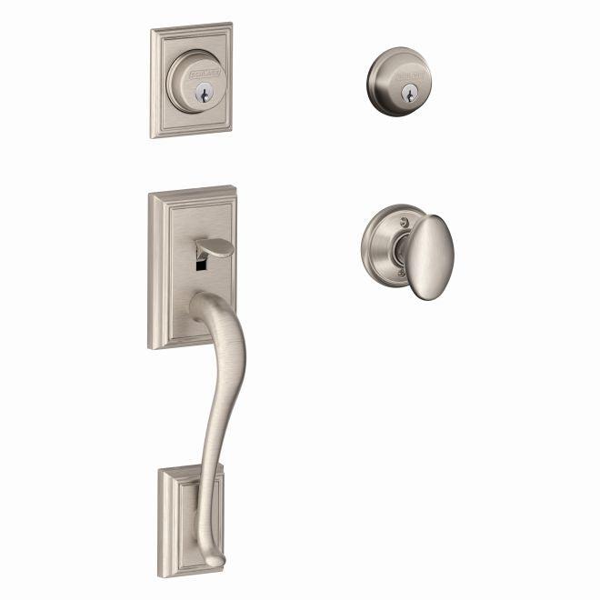 Schlage Addison Double Cylinder Handleset With Siena Knob in Satin Nickel finish