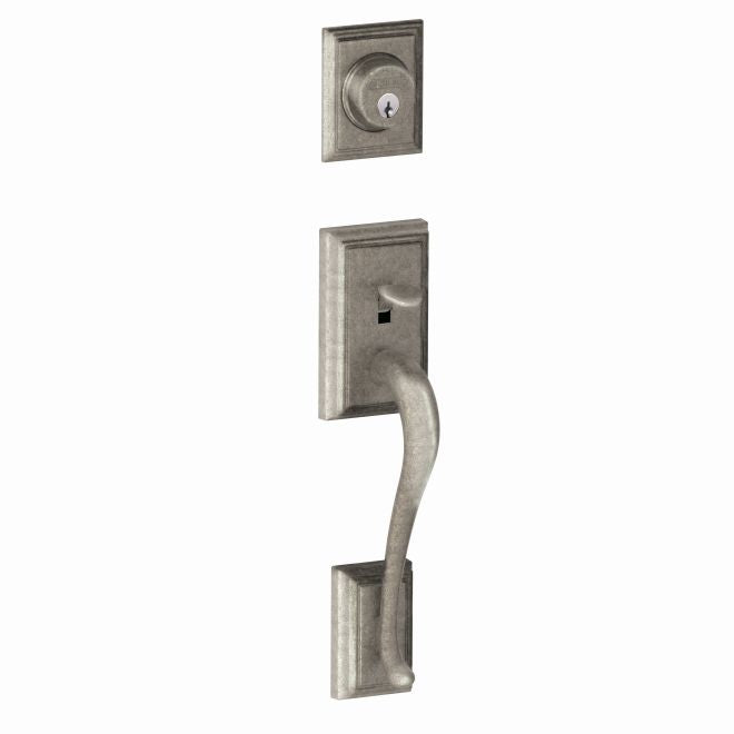 Schlage Addison Single Cylinder Exterior Active Handleset Only - Interior Trim Sold Separately in Distressed Nickel finish