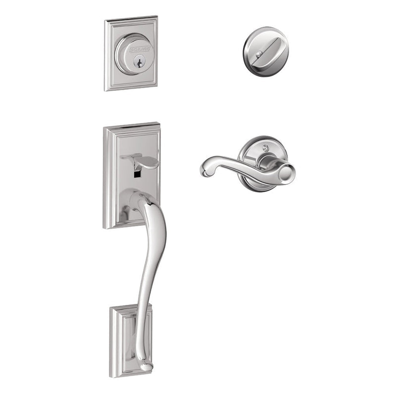 Schlage Addison Single Cylinder Handleset with Handed Flair Lever in Bright Chrome finish