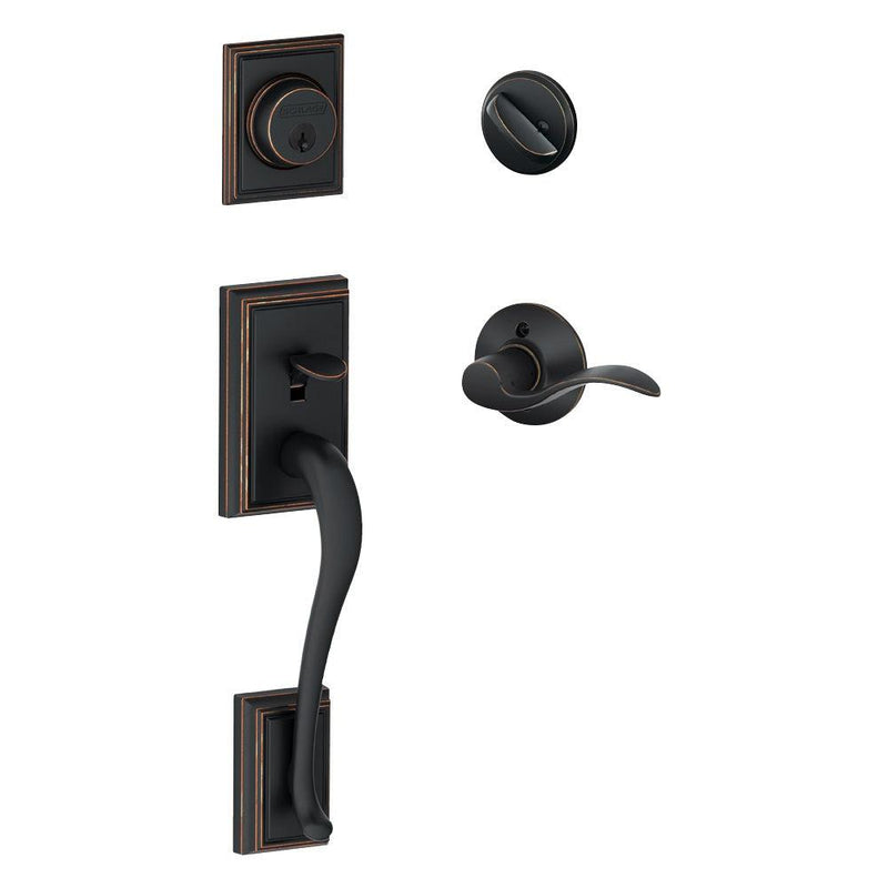 Schlage Addison Single Cylinder Handleset with Left Handed Accent Lever in Aged Bronze finish