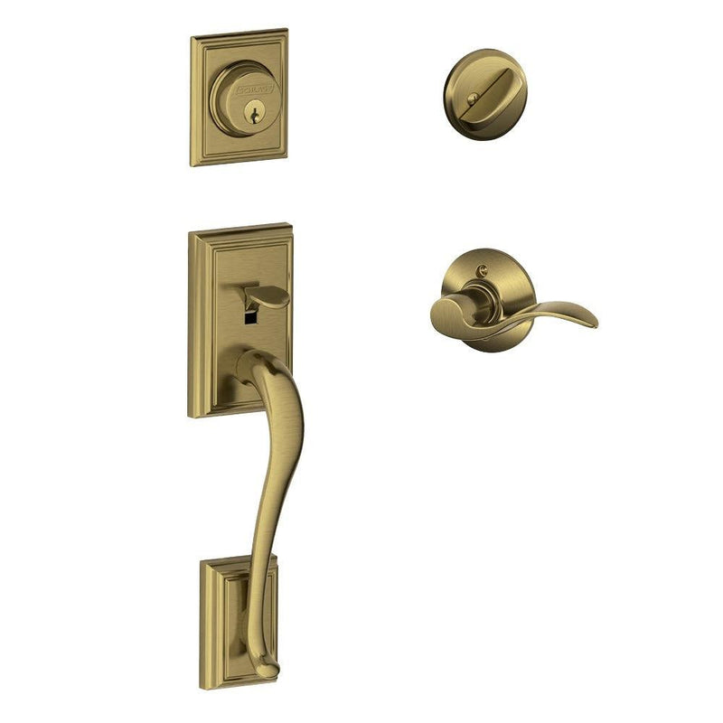Schlage Addison Single Cylinder Handleset with Left Handed Accent Lever in Antique Brass finish