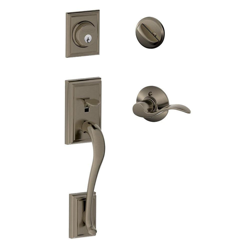 Schlage Addison Single Cylinder Handleset with Left Handed Accent Lever in Antique Pewter finish