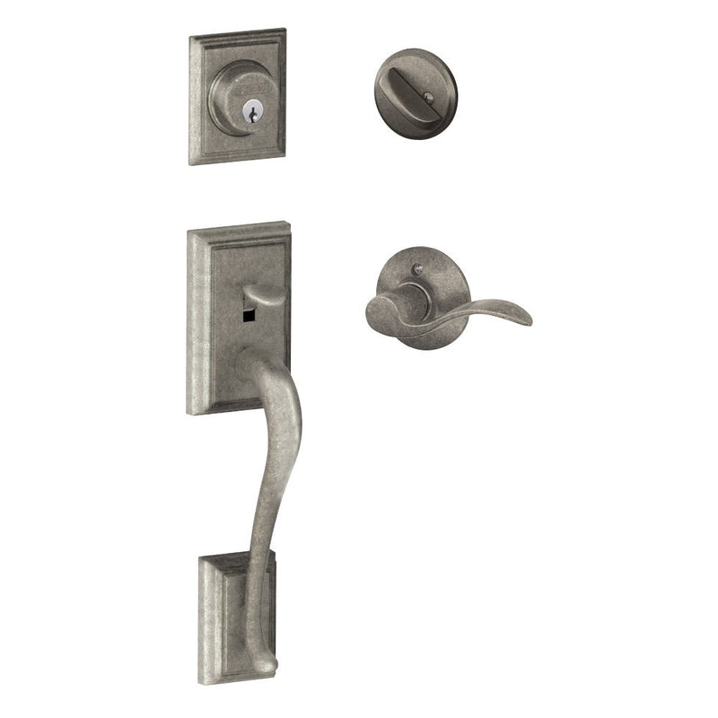 Schlage Addison Single Cylinder Handleset with Left Handed Accent Lever in Distressed Nickel finish