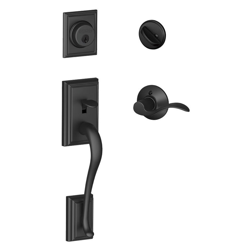 Schlage Addison Single Cylinder Handleset with Left Handed Accent Lever in Flat Black finish