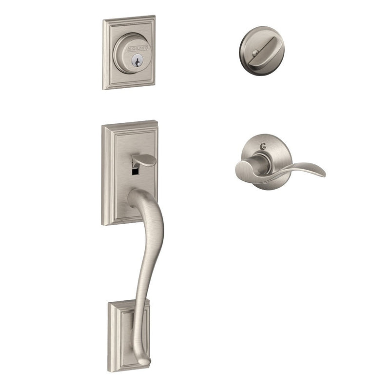 Schlage Addison Single Cylinder Handleset with Left Handed Accent Lever in Satin Nickel finish