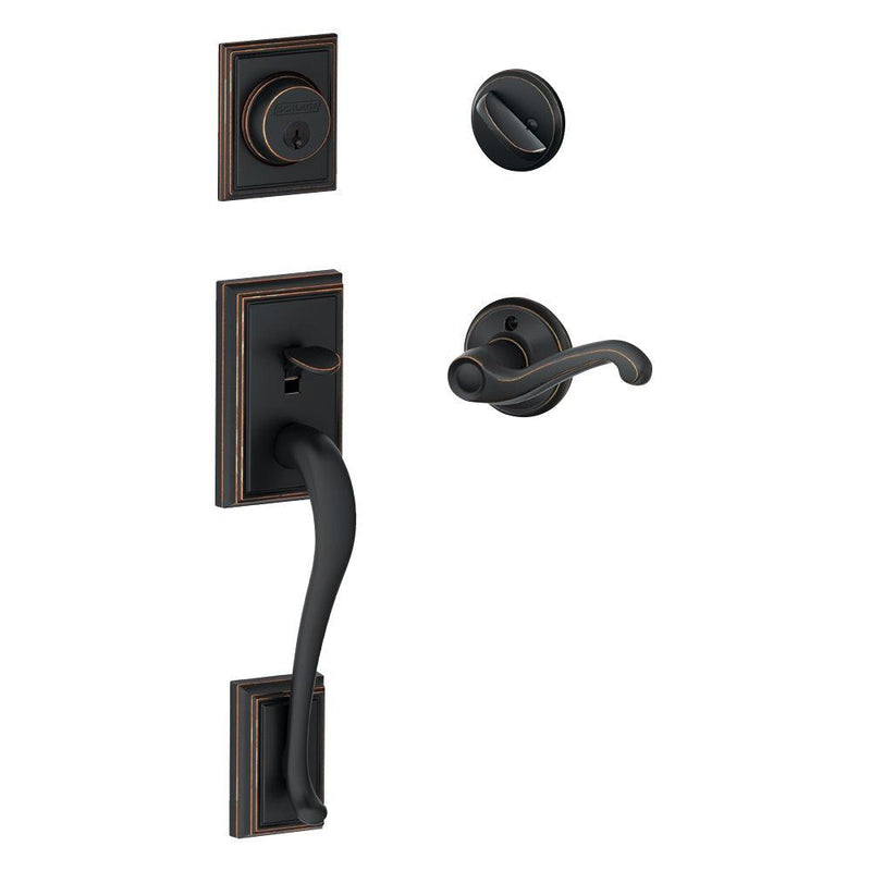 Schlage Addison Single Cylinder Handleset with Left Handed Flair Lever in Aged Bronze finish