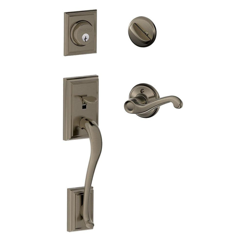 Schlage Addison Single Cylinder Handleset with Left Handed Flair Lever in Antique Pewter finish