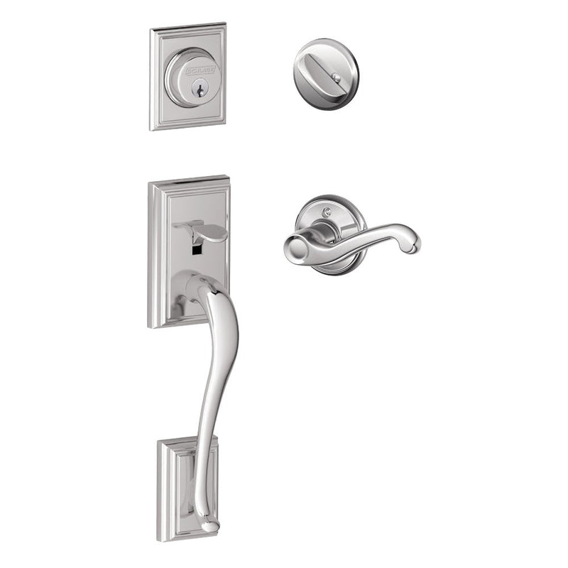 Schlage Addison Single Cylinder Handleset with Left Handed Flair Lever in Bright Chrome finish