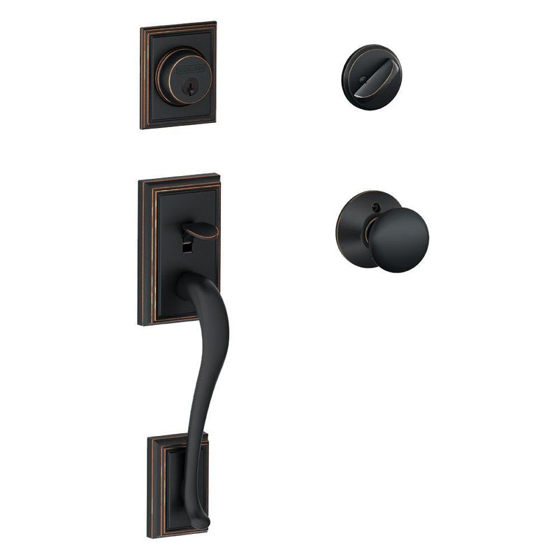 Schlage Addison Single Cylinder Handleset with Plymouth Knob in Aged Bronze finish