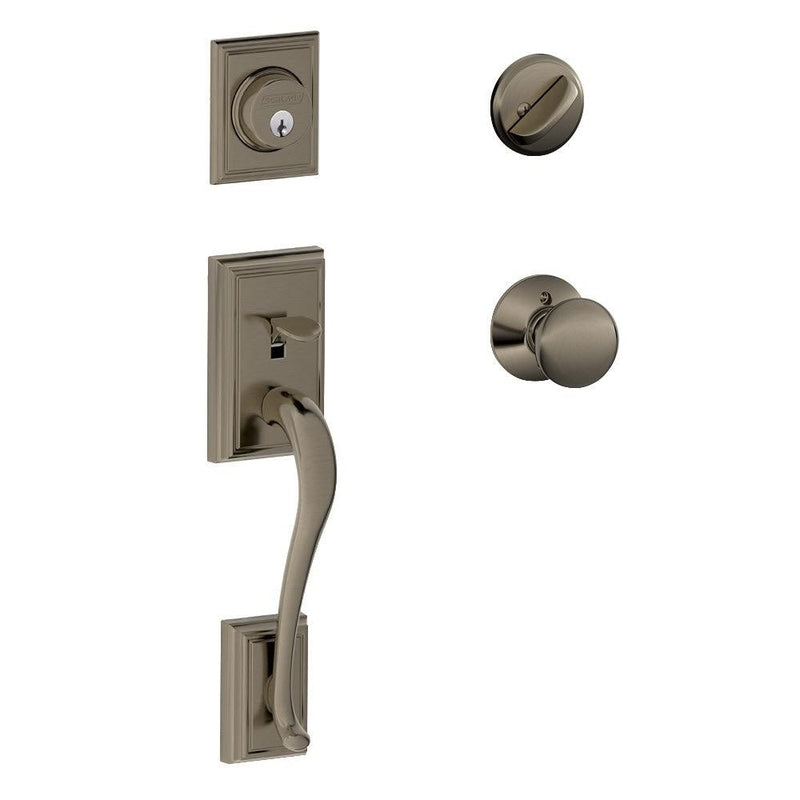 Schlage Addison Single Cylinder Handleset with Plymouth Knob in Antique Pewter finish