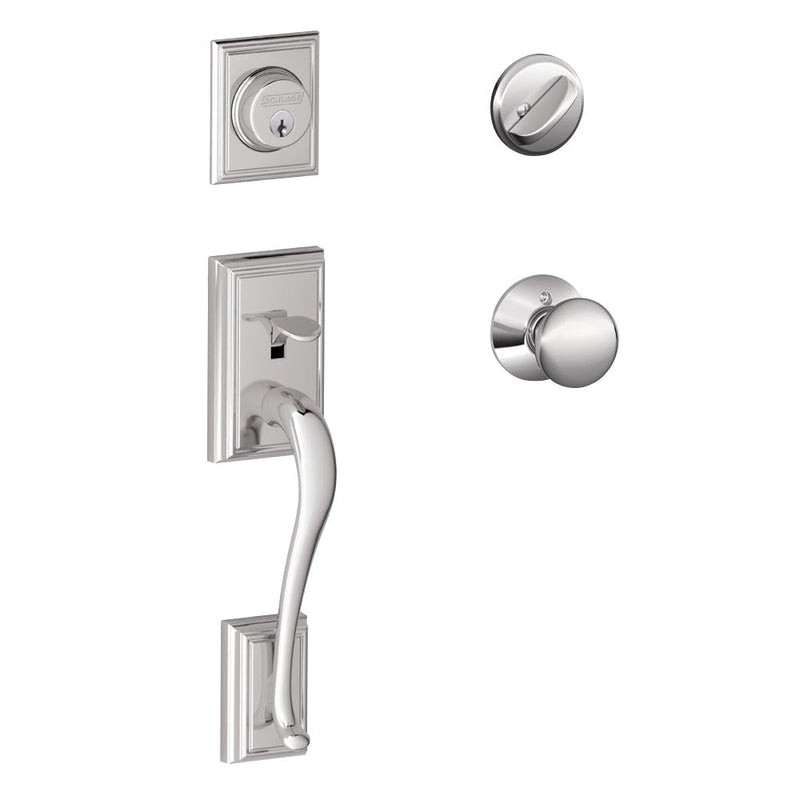 Schlage Addison Single Cylinder Handleset with Plymouth Knob in Bright Chrome finish
