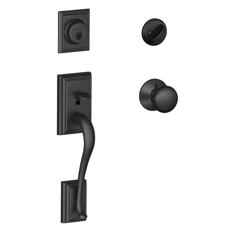 Schlage Addison Single Cylinder Handleset with Plymouth Knob in Flat Black finish