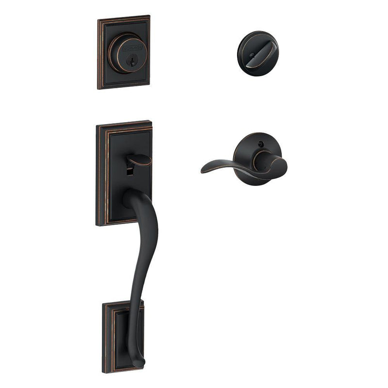 Schlage Addison Single Cylinder Handleset with Right Handed Accent Lever in Aged Bronze finish