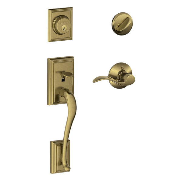 Schlage Addison Single Cylinder Handleset with Right Handed Accent Lever in Antique Brass finish