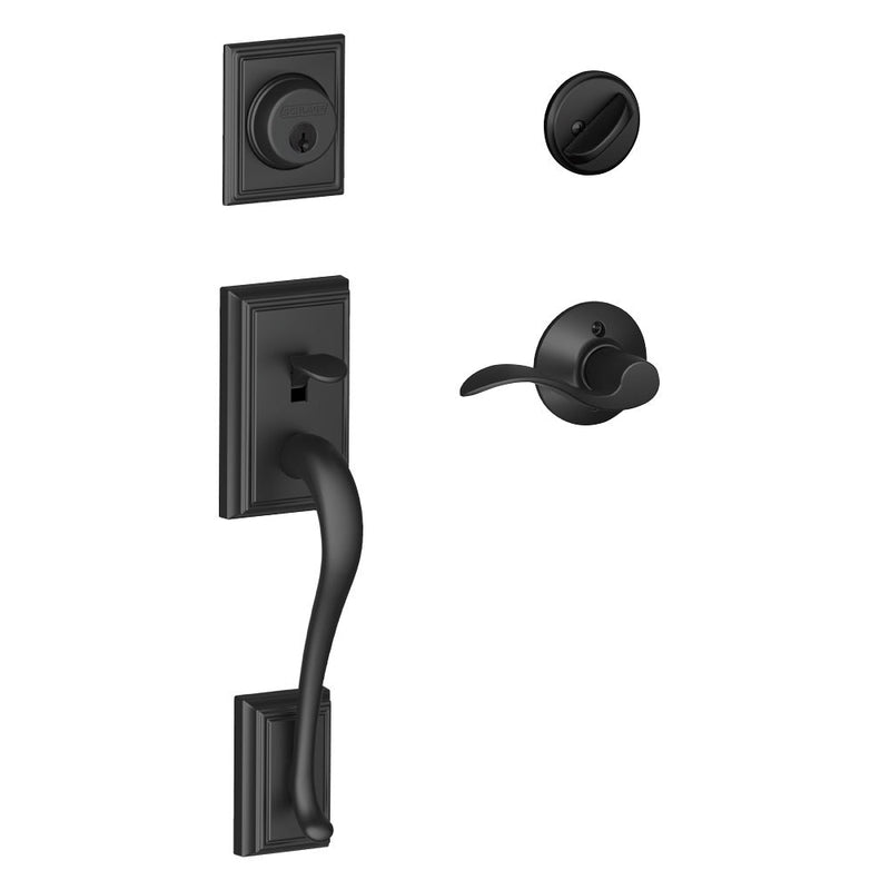 Schlage Addison Single Cylinder Handleset with Right Handed Accent Lever in Flat Black finish