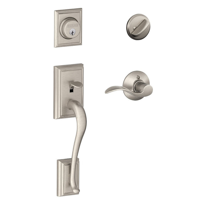 Schlage Addison Single Cylinder Handleset with Right Handed Accent Lever in Satin Nickel finish