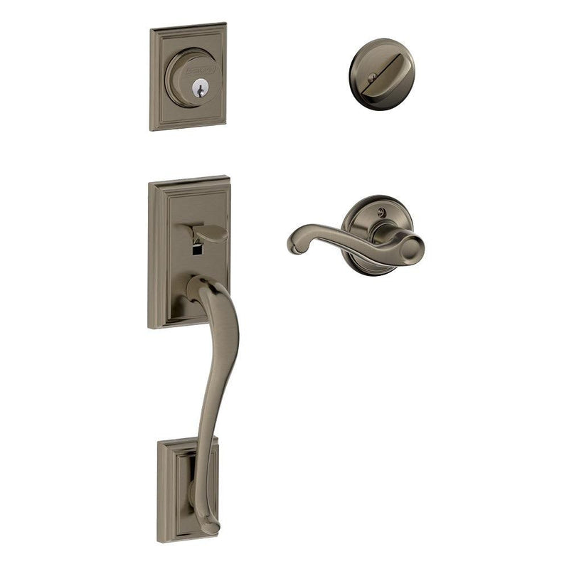 Schlage Addison Single Cylinder Handleset with Right Handed Flair Lever in Antique Pewter finish