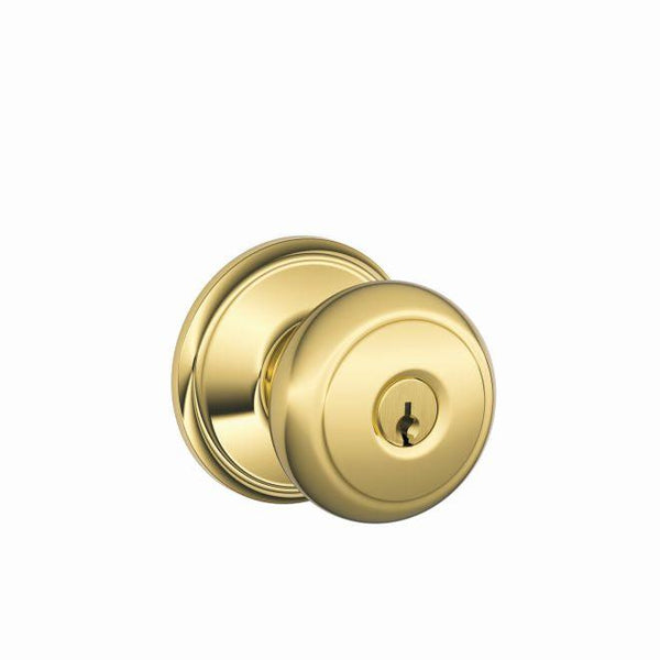Schlage Andover Knob Keyed Entry Lock in Lifetime Brass finish